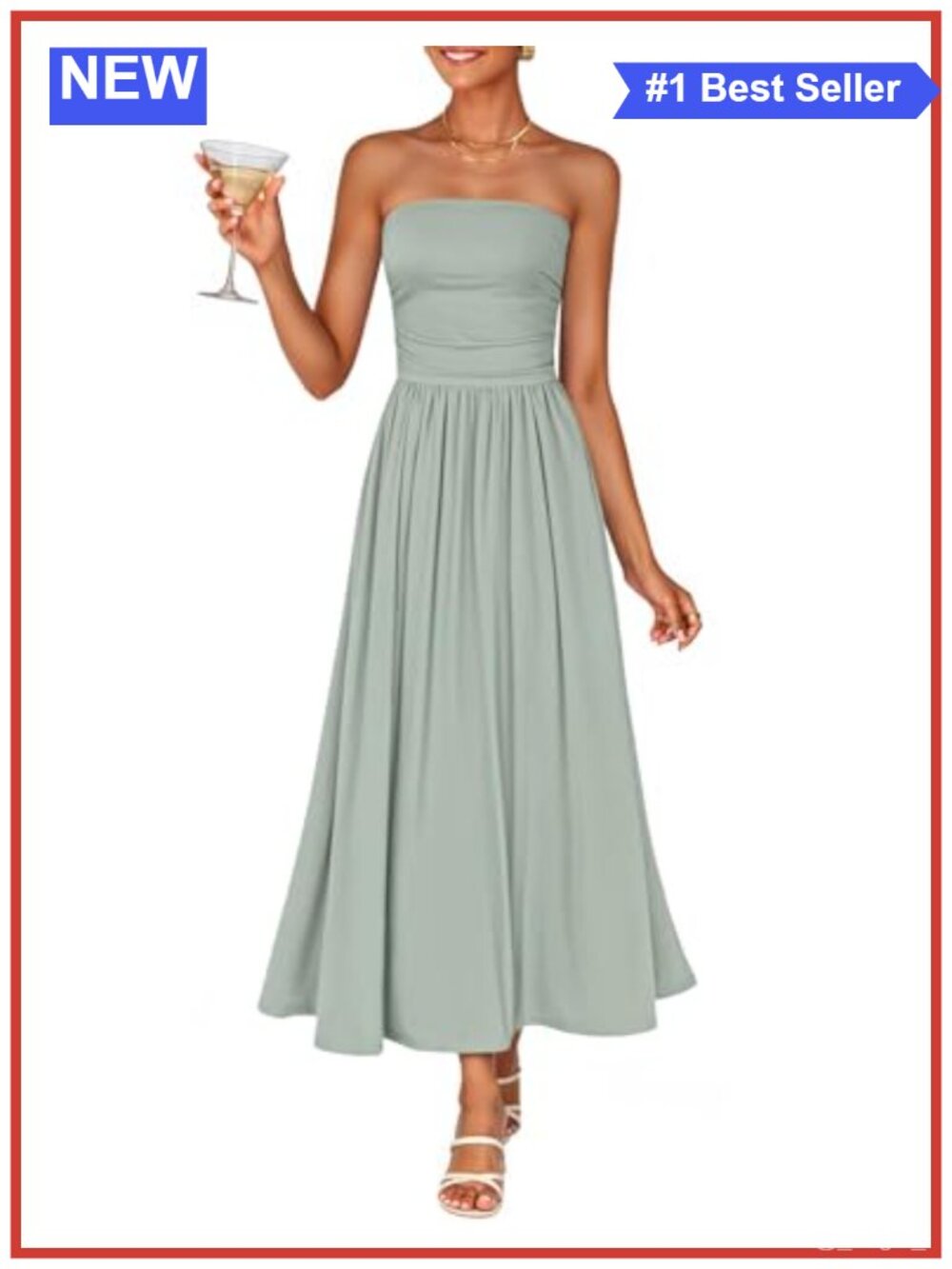 Strapless Midi Sundress Ruched Viscose Spandex Flowy